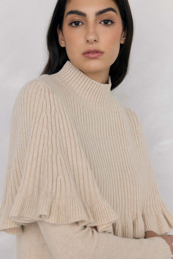 Pedro del Hierro Double jersey and cape garment with ruffle detail Ecru