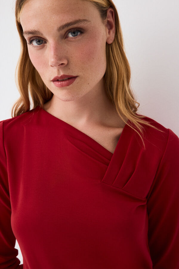 Pedro del Hierro Asymmetric crossover neckline T-shirt Red
