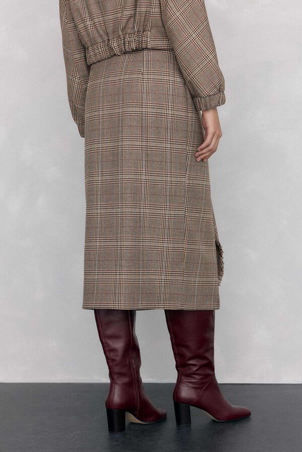 Pedro del Hierro Falda midi cuadros volante desflecado Marrón