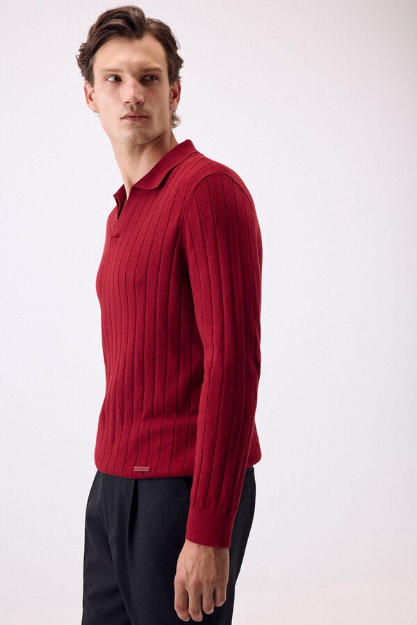 Pedro del Hierro Premium structured cotton silk cashmere jersey Burgundy