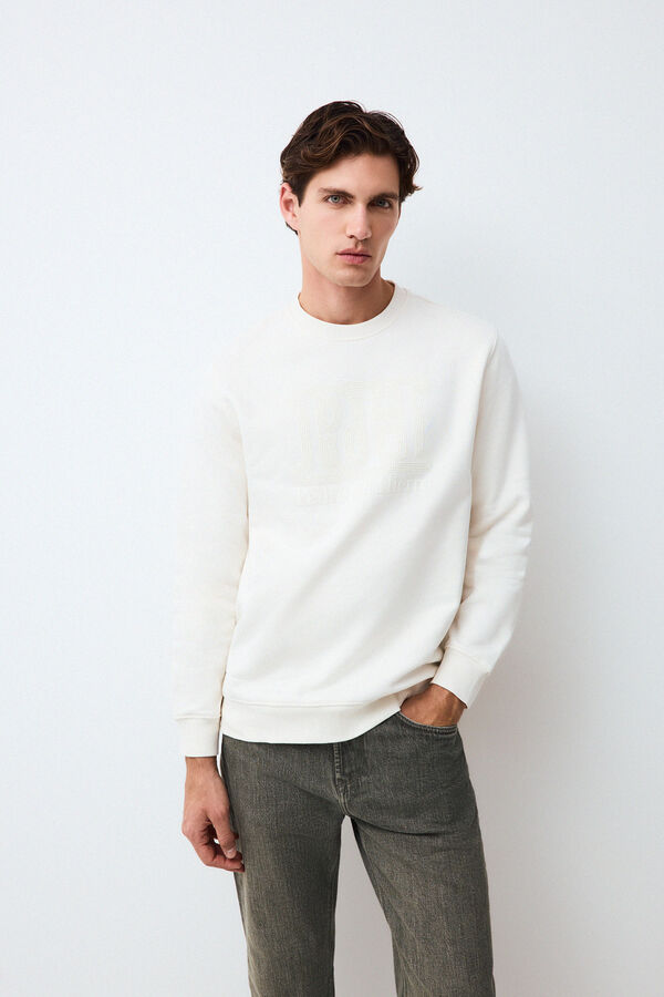 Pedro del Hierro Crew neck logo sweatshirt Ecru