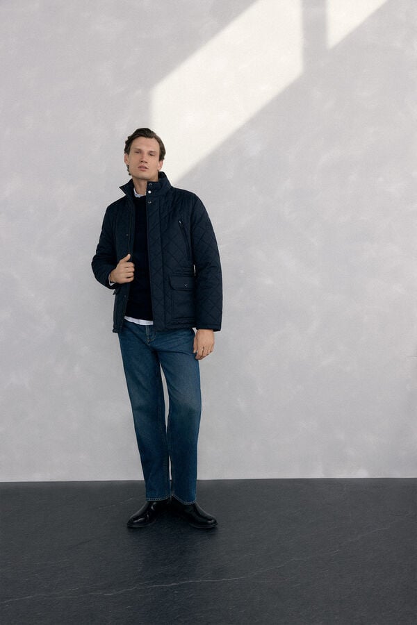 Pedro del Hierro Diamond-patterned quilted jacket Blue