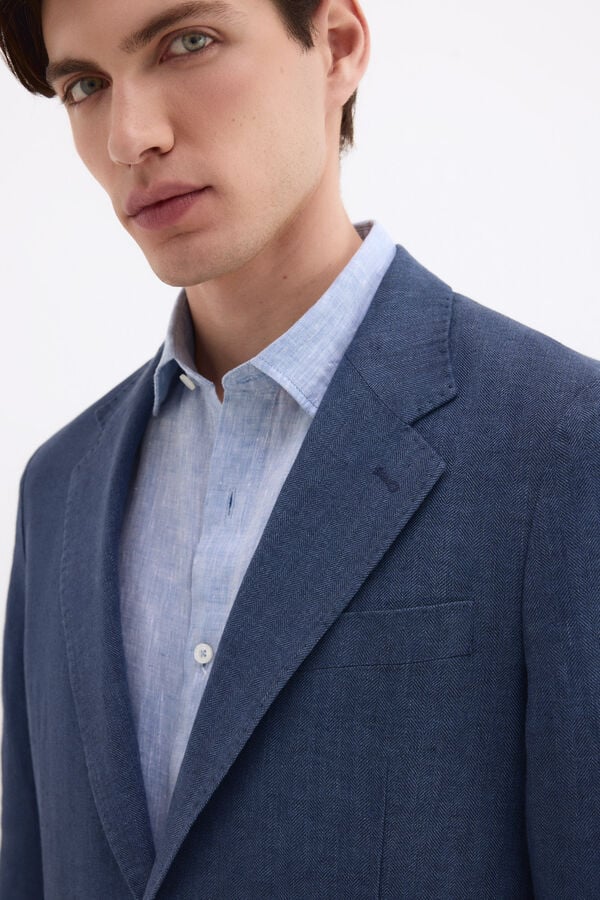 Pedro del Hierro Linen herringbone blazer Blue