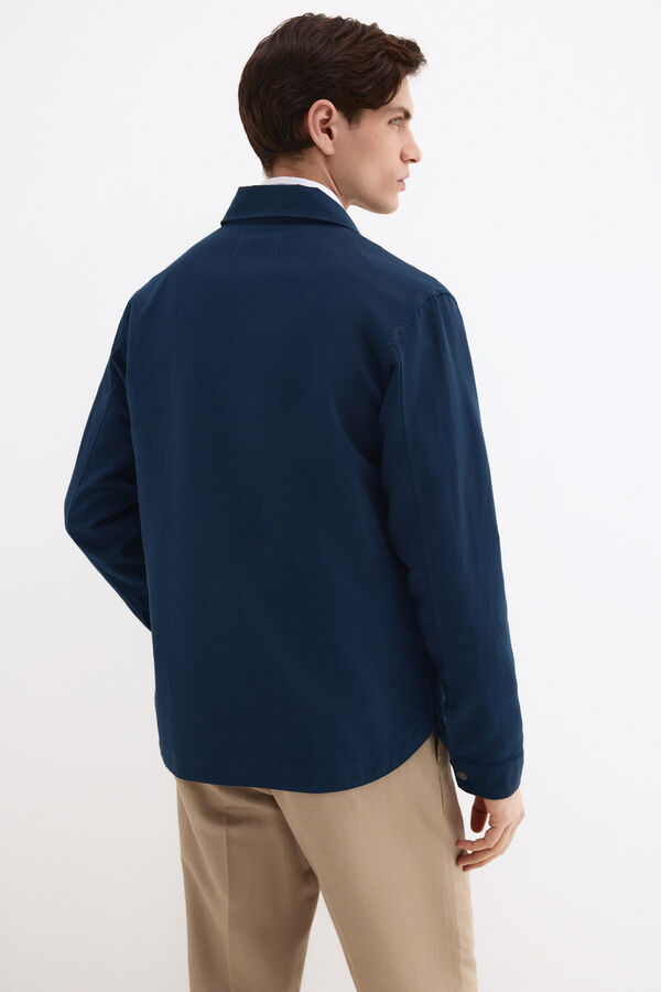 Pedro del Hierro Cotton linen plain overshirt Blue