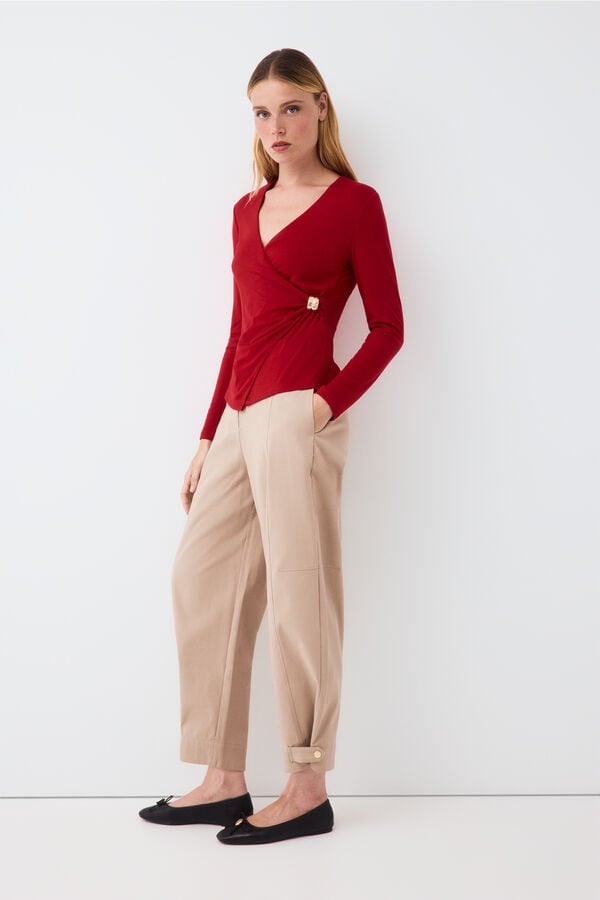 Pedro del Hierro Wrap T-shirt with metallic detail Red