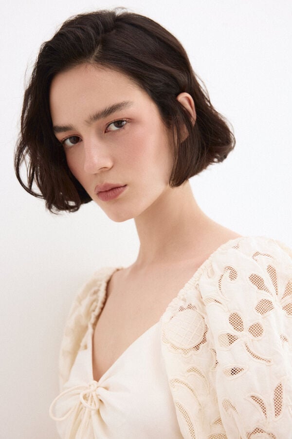 Pedro del Hierro Embroidered sleeve midi dress White