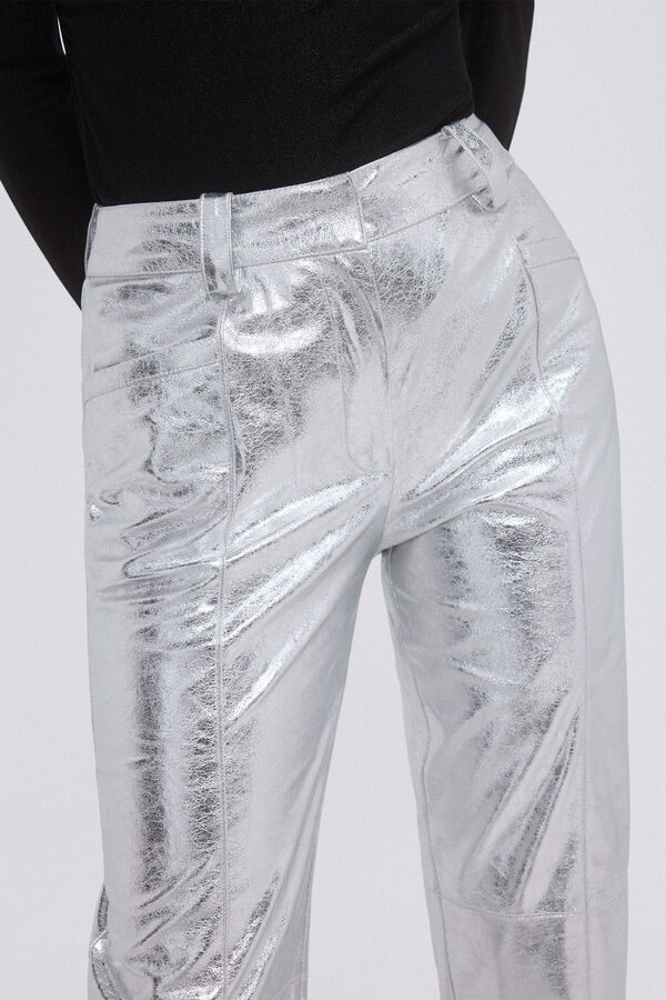 Pedro del Hierro Metallic PU trousers with cuts Grey