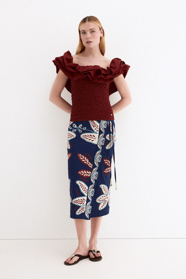Pedro del Hierro Ruffled T-shirt Burgundy