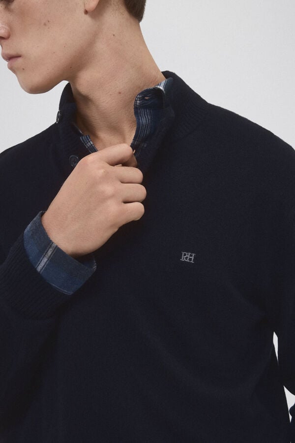 Pedro del Hierro Cashmere/wool buttoned high neck jumper Blue