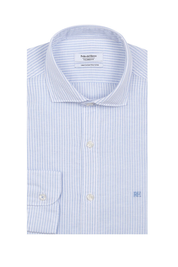 Pedro del Hierro Linen striped easy-iron dress shirt Blue