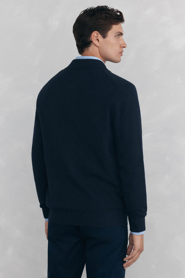 Pedro del Hierro Cotton jersey-knit cardigan polo shirt neck buttons Blue