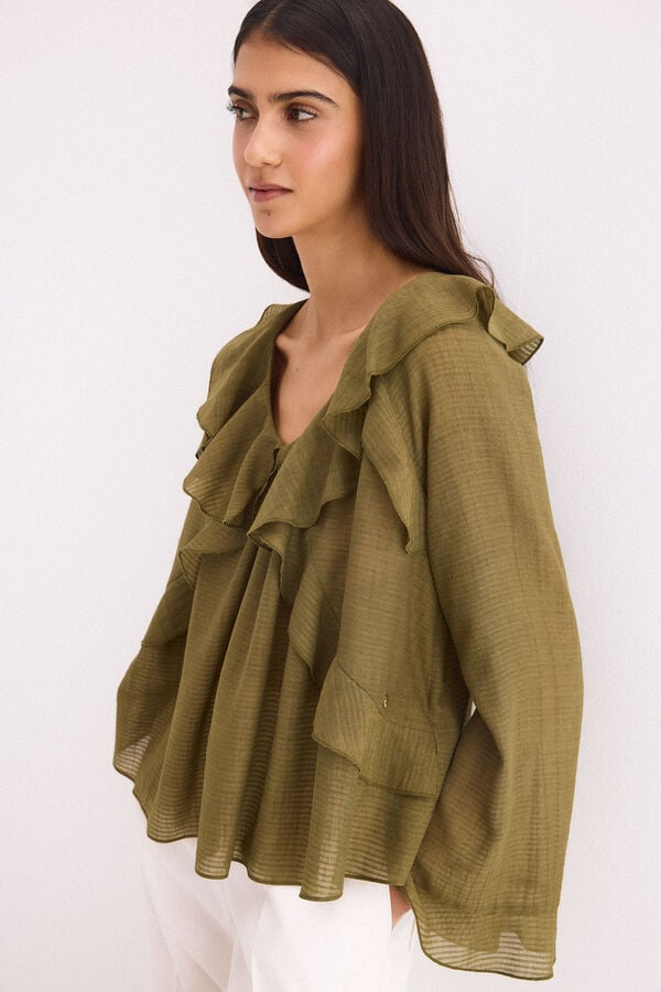 Pedro del Hierro Plain ruffled blouse Green