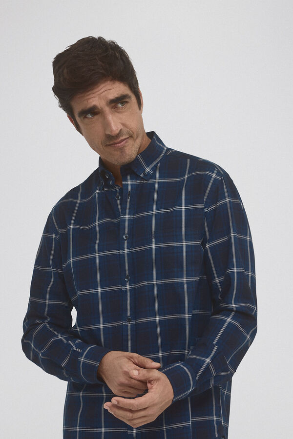 Pedro del Hierro Checked twill shirt Blue
