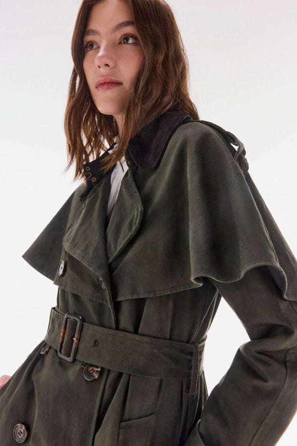 TFP by Tamara Falcó Long waxed trench coat Green