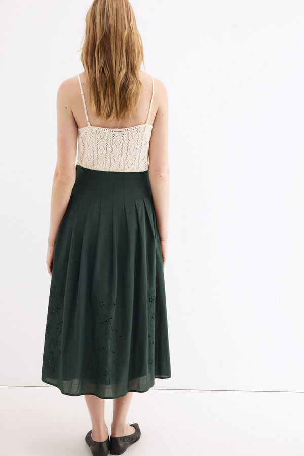 Pedro del Hierro Embroidered cotton skirt Green