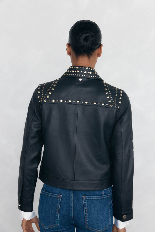 Pedro del Hierro Nappa leather and studded jacket Black