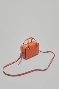 Pedro del Hierro Leather camera bag with chunky engraved logo and crossbody strap Orange