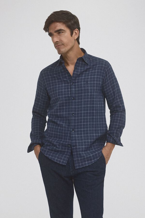 Pedro del Hierro Camisa twill cuadros cashmere touch Azul