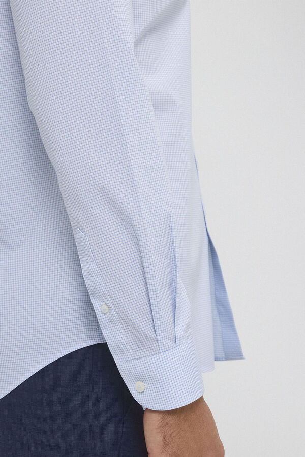 Pedro del Hierro Non-iron + stain-resistant checked dress shirt Blue