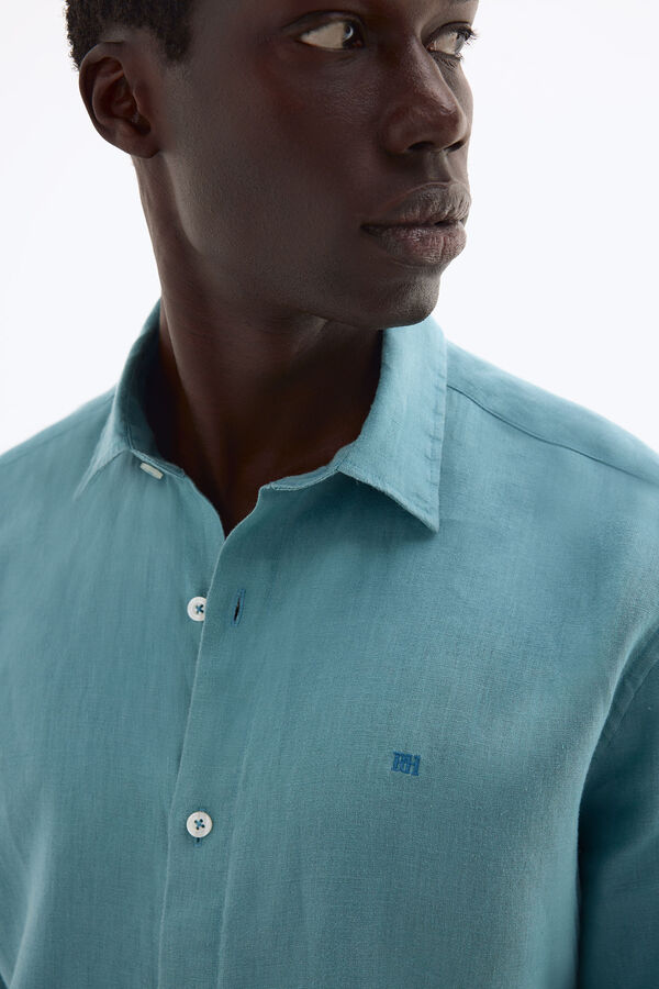 Pedro del Hierro Plain linen shirt Turquoise