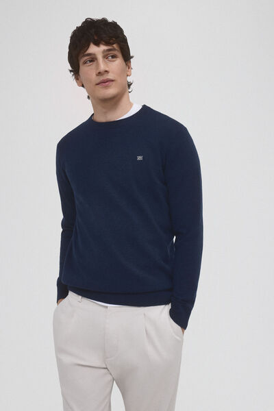 Pedro del Hierro Jersey lana cashmere cuello redondo Azul