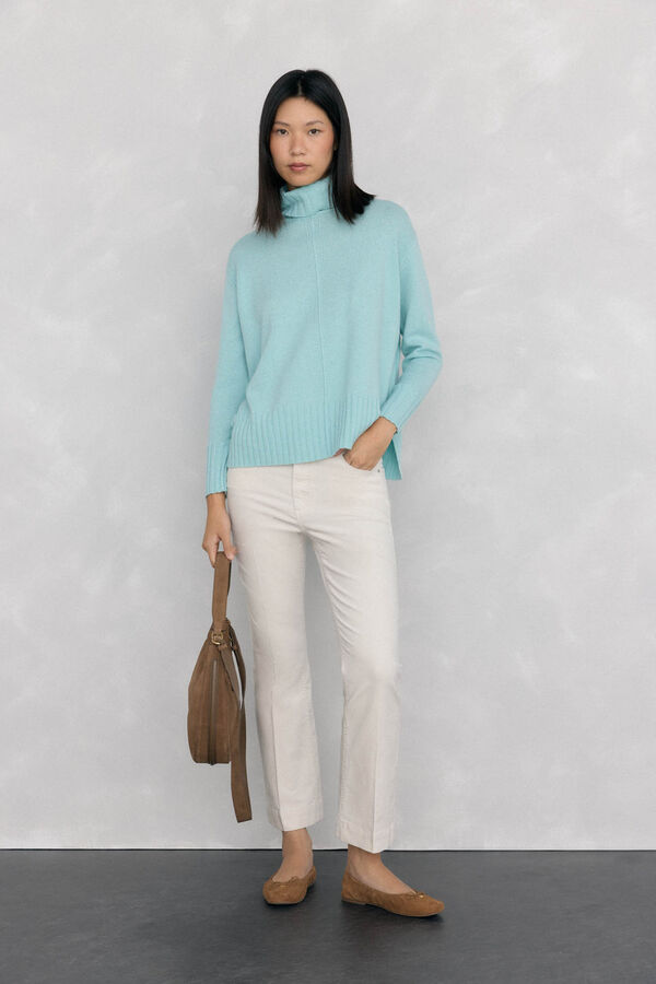 Pedro del Hierro wool neck sweater with center seam Turquoise