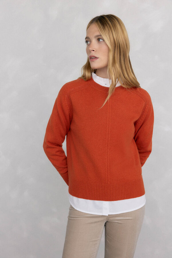 Pedro del Hierro wool sweater with a central crew neck Orange