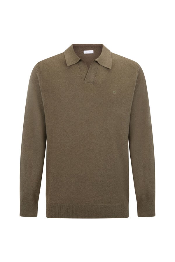 Pedro del Hierro Johnny neck sweater in merino wool and cashmere Green