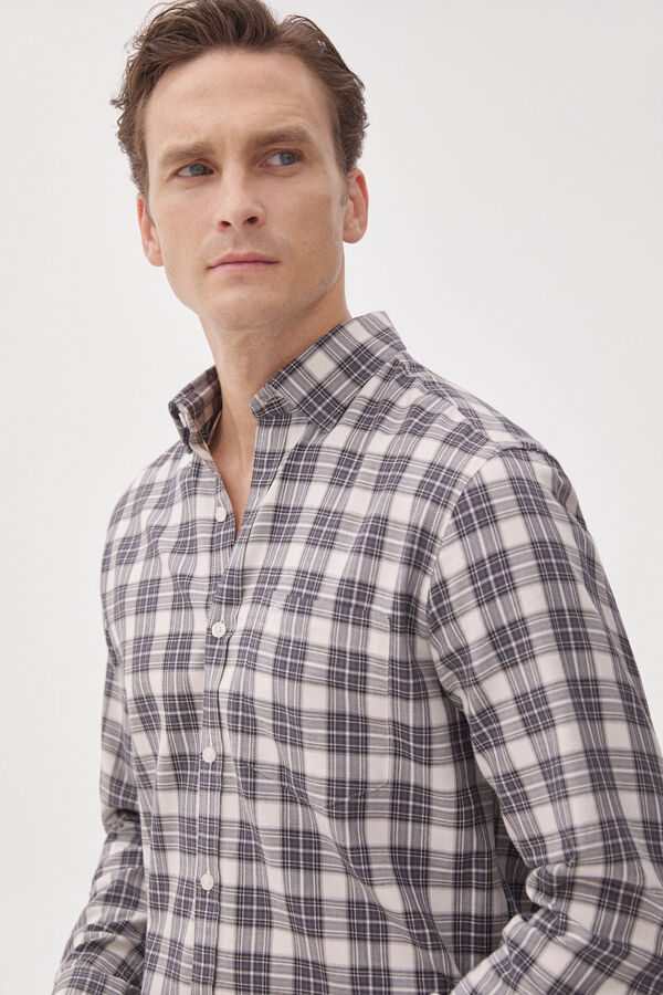 Pedro del Hierro Checked Tencel Modal shirt Grey