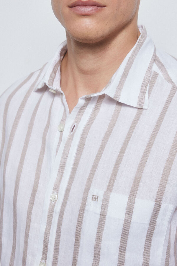 Pedro del Hierro Striped linen shirt Beige