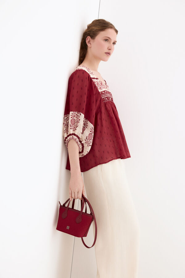 Pedro del Hierro Mala tote bag mini jacquard Bordeaux