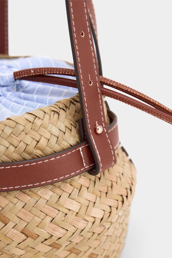 Pedro del Hierro Raffia-effect bucket bag Brown