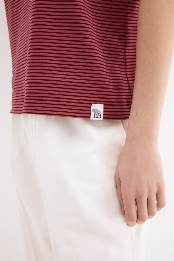 Pedro del Hierro Striped short sleeve T-shirt Burgundy