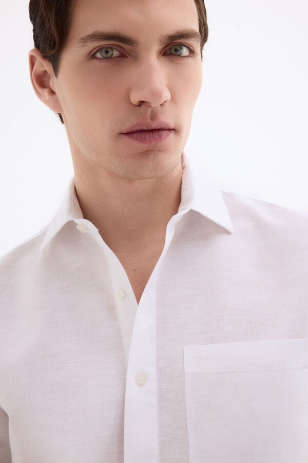 Pedro del Hierro Linen cotton plain shirt White