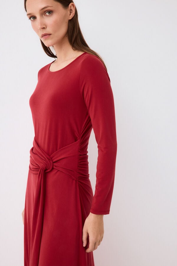 Pedro del Hierro Fluid long sleeve dress with knot detail Red