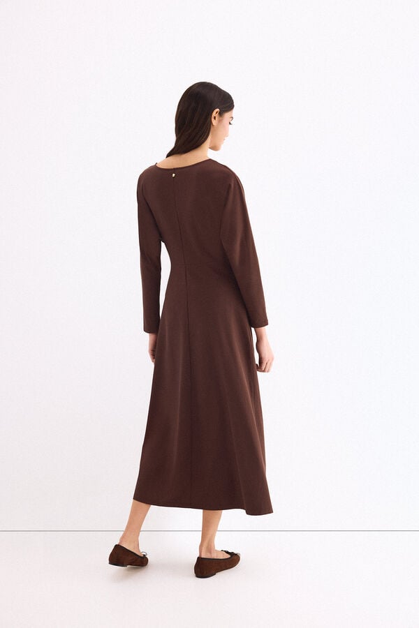 Pedro del Hierro Circular midi dress with gold brooch Brown