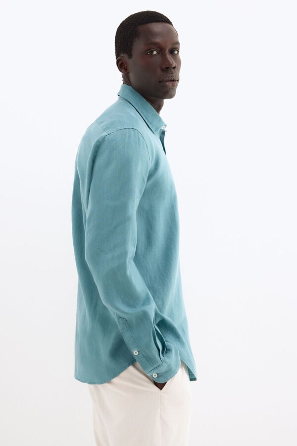 Pedro del Hierro Camisa lino lisa Turquesa