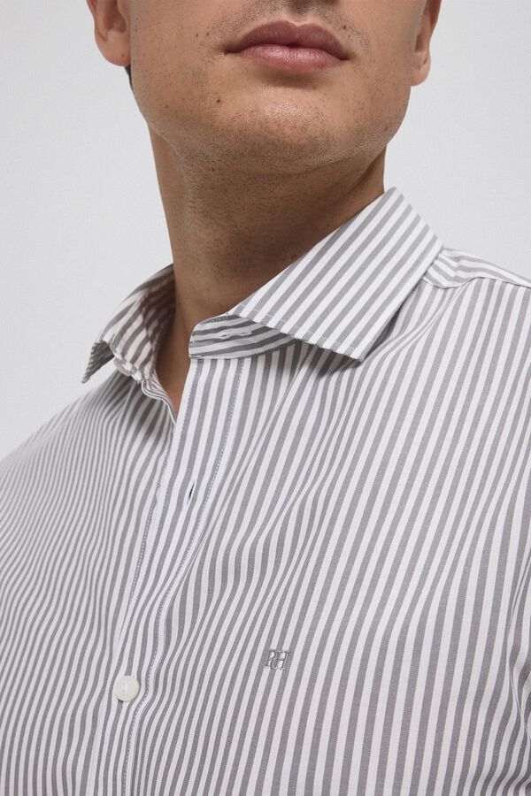 Pedro del Hierro Camisa riscas sem rugas Cizento