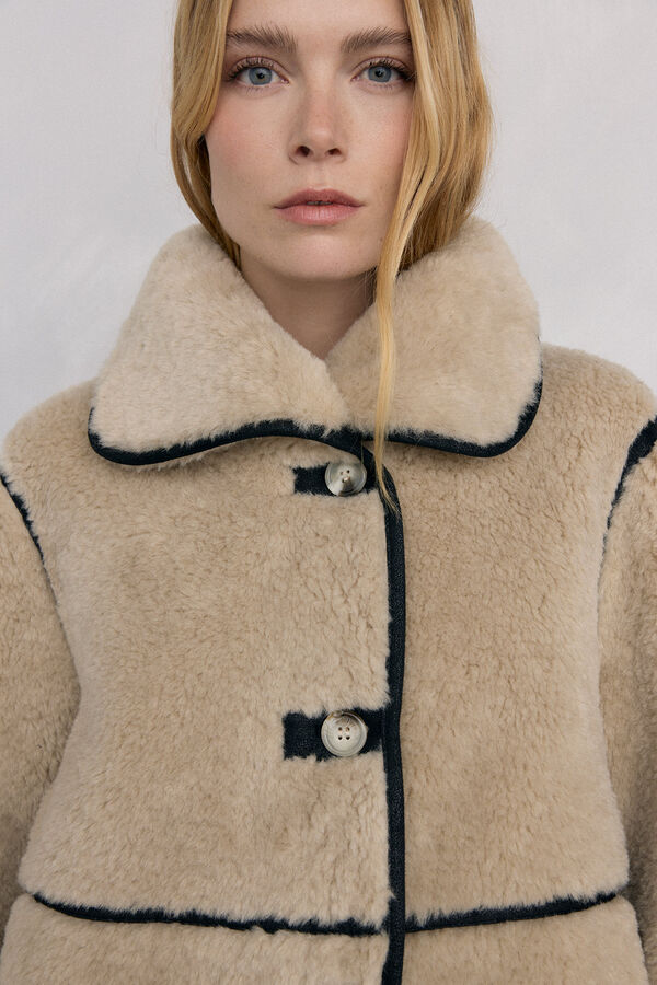 Pedro del Hierro Reversible fur-effect coat Ecru