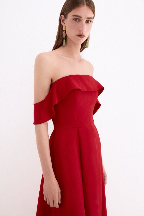 Pedro del Hierro Vestido midi tejido estructura Rojo