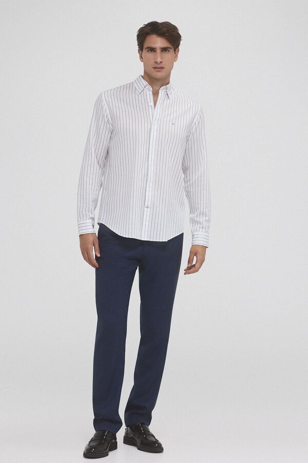 Pedro del Hierro Striped ramie cotton shirt White