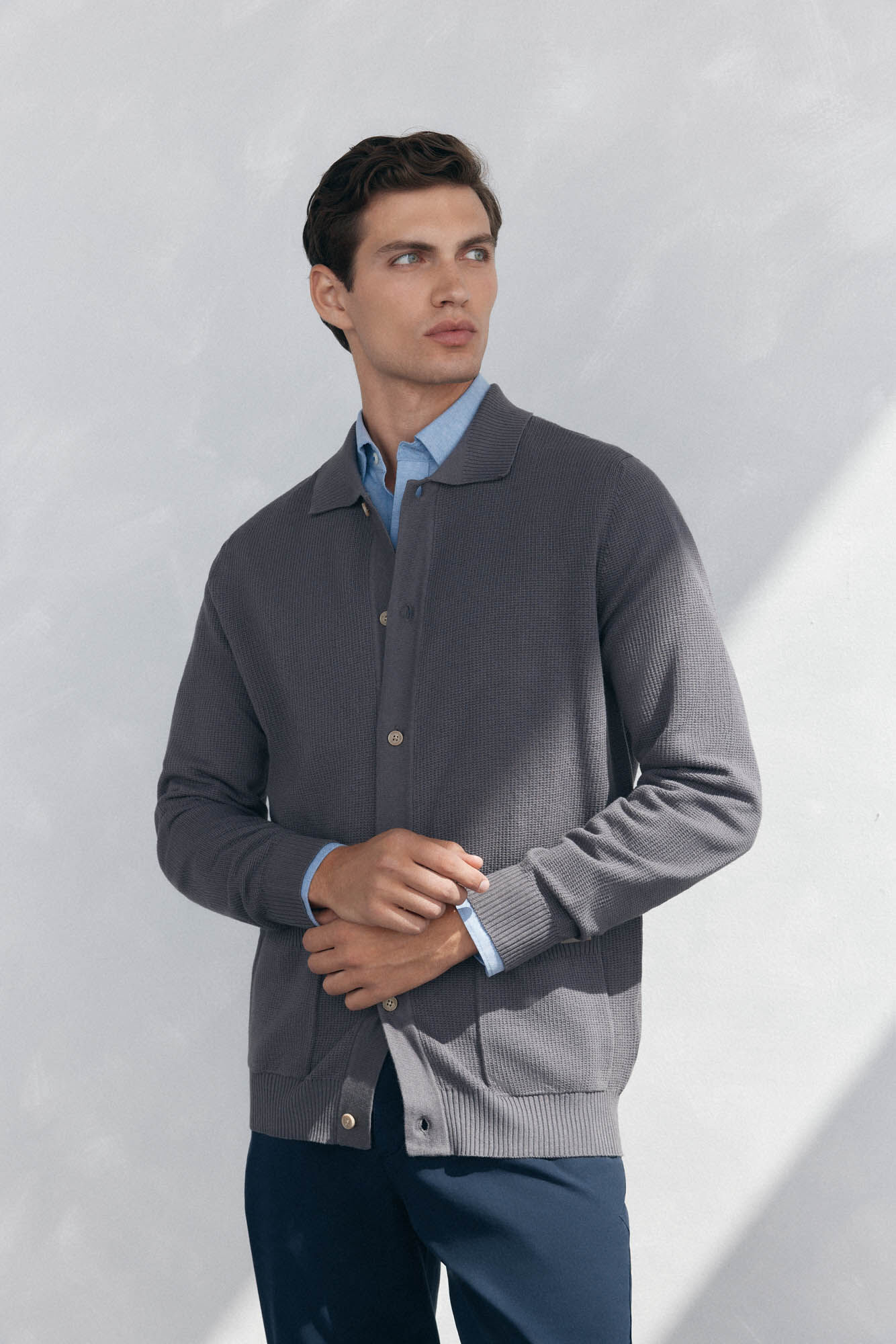 Pedro del Hierro C&aacute;rdigan punto algod&oacute;n cuello polo botones