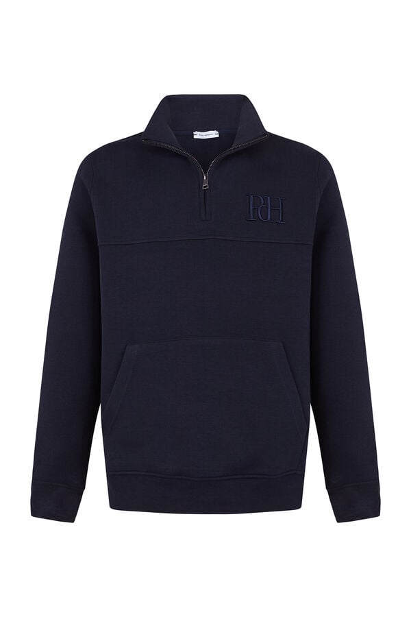 Pedro del Hierro Technical fabric zip-neck sweatshirt Blue