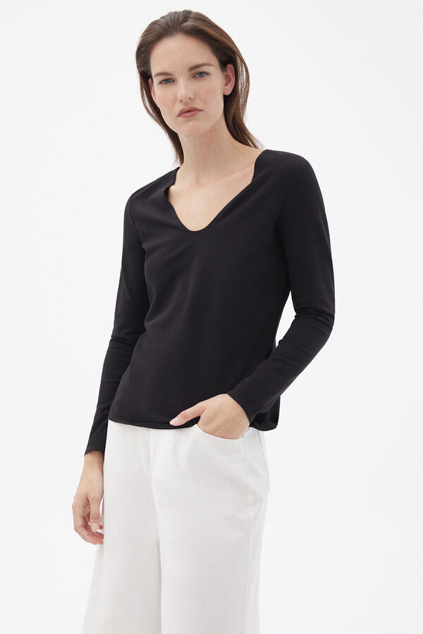 Pedro del Hierro Camiseta manga larga cuello pico Negro