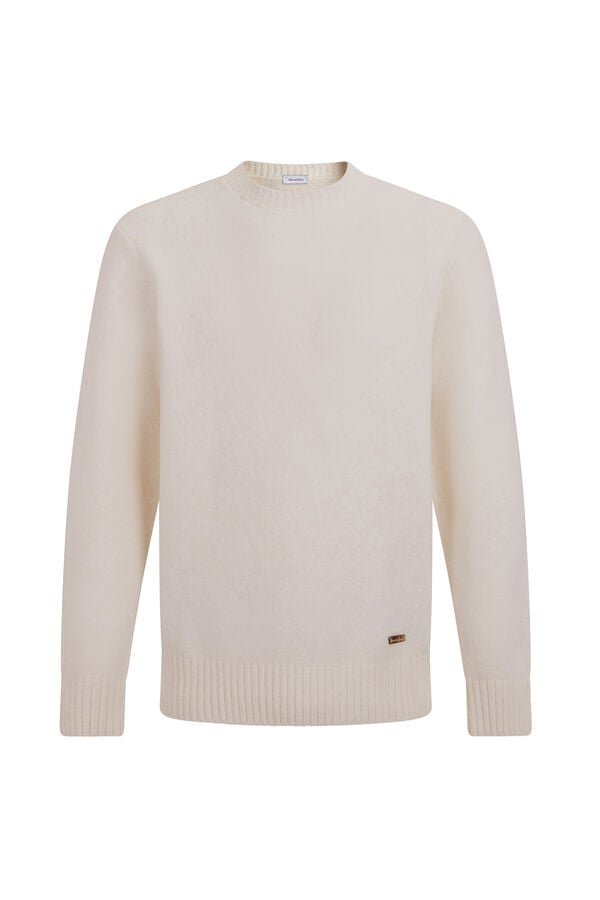 Pedro del Hierro Structured wool round neck sweater Ecru