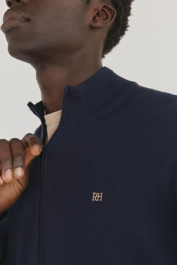 Pedro del Hierro Fine premium cotton zip fastening cardigan Blue
