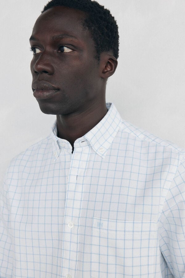Pedro del Hierro Brushed Oxford Check Shirt Blue