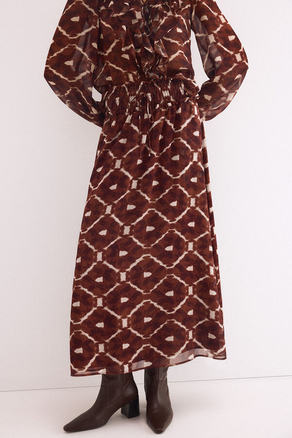 Pedro del Hierro Saia comprida com pregas estampada Marrom