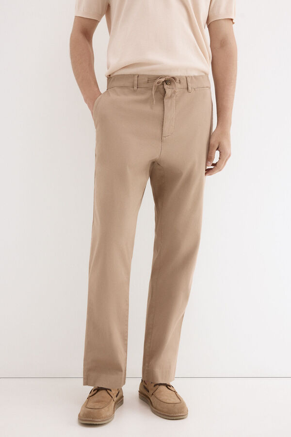Pedro del Hierro Regular fit structured laced chinos Beige