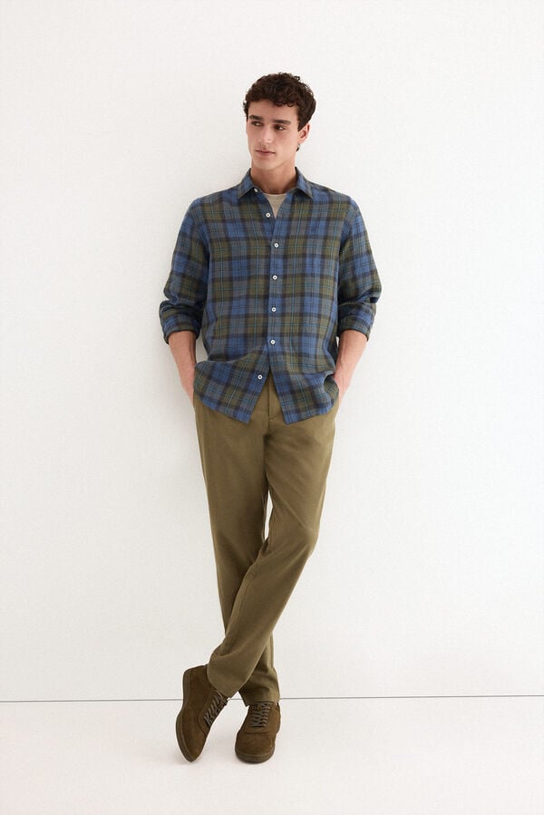 Pedro del Hierro Linen plaid shirt Blue